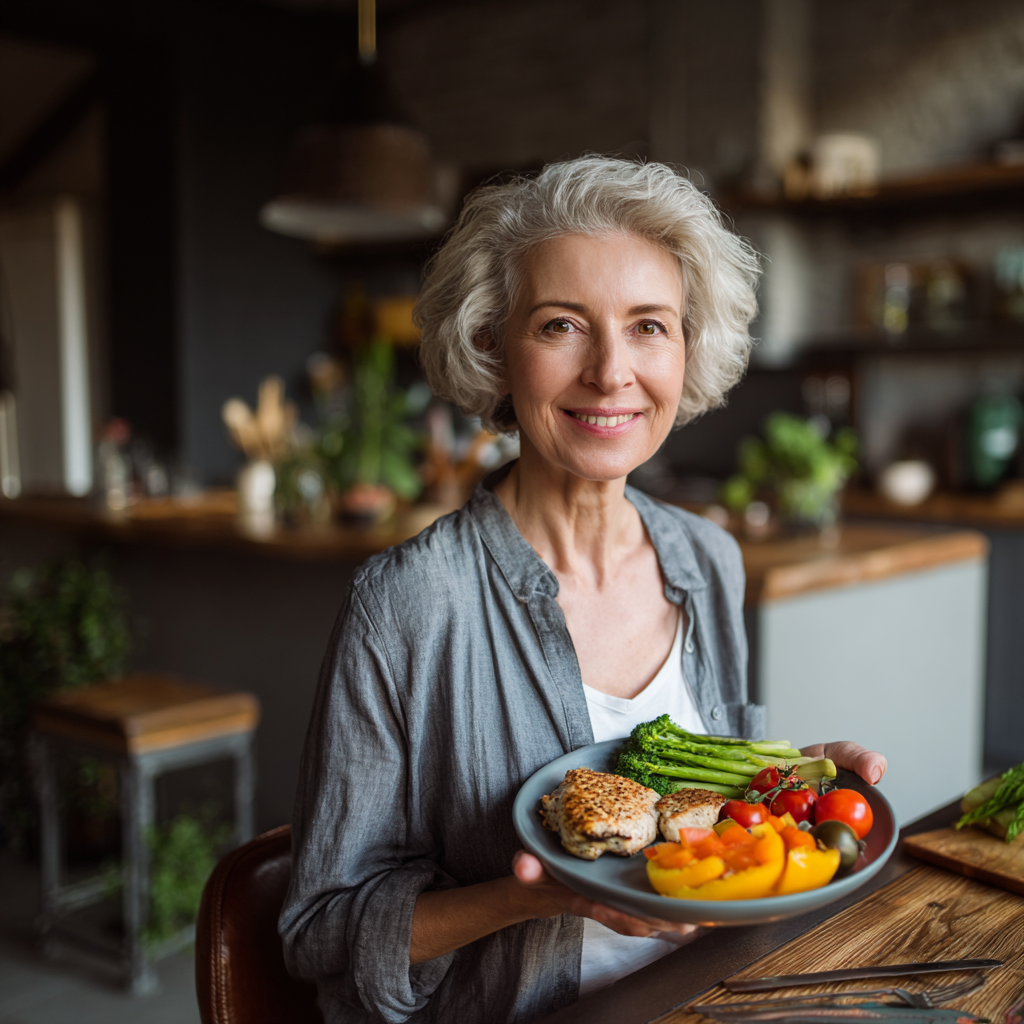 Happy Ukrainian family enjoying healthy meal together, smiling adults of various ages around dining table with fresh, colorful foods