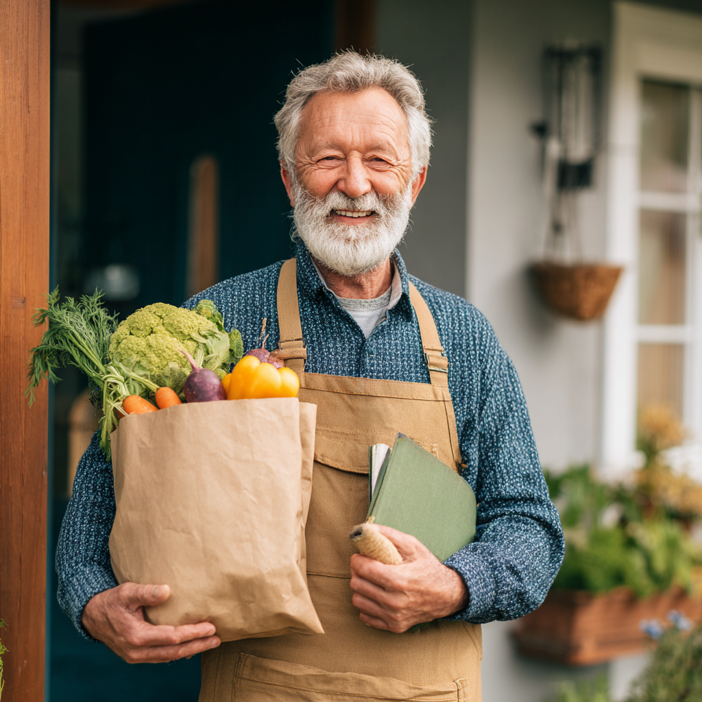 Diverse Ukrainian adults of different ages smiling while preparing regional foods including buckwheat, fish, and cheese in modern kitchen